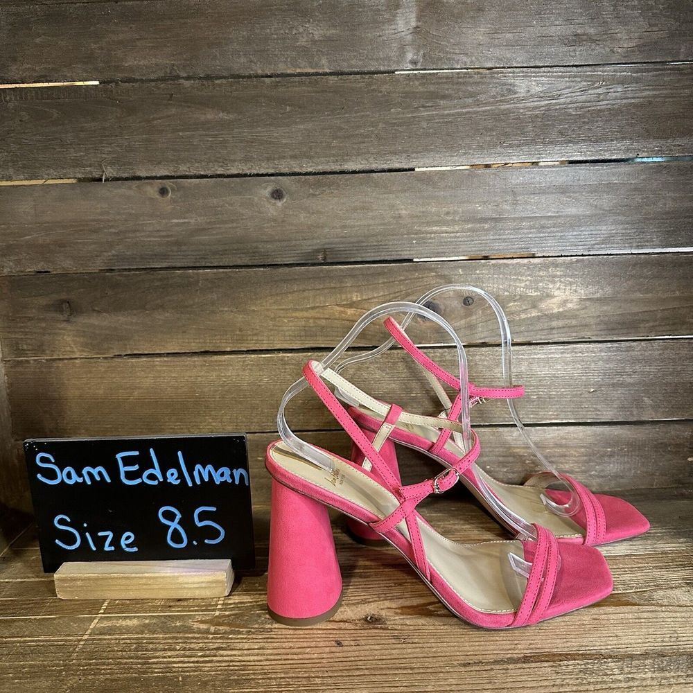 New $140 Womens Sam Edelman Kit Dahlia Pink Suede Heels Sandals Shoes Size 8.5 M